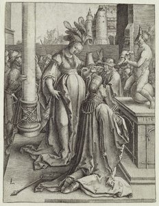 Salomão reza na frente de uma imagem de Graven, c.1514 (gravura em cobre) de Lucas van Leyden